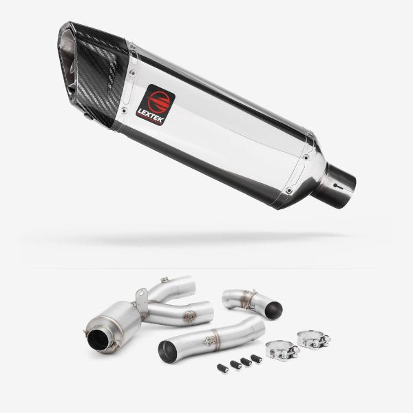 Lextek Polished Stainless Steel SP4 Exhaust 300mm with De-Cat Link Pipe for Yamaha MT-10 (16-24)