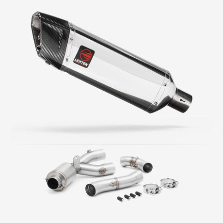 Lextek Polished Stainless Steel SP4 Exhaust 300mm with De-Cat Link Pipe for Yamaha MT-10 (16-24)