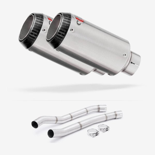 Lextek CP1 Matt S/Steel Carbon Tip Exhaust 150mm with Link Pipes for Kawasaki ZZR1400 (12-19)