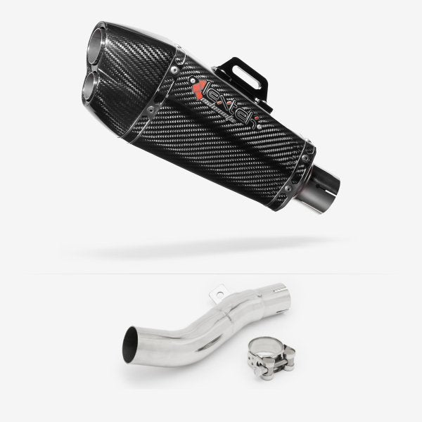 Lextek XP13C Carbon Fibre Exhaust 210mm with Link Pipe for Honda CB500 F/X (13-20)