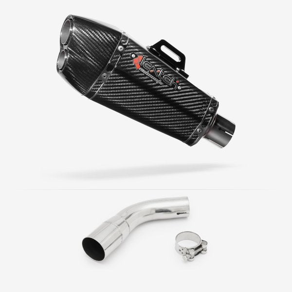 Lextek XP13C Carbon Fibre Exhaust 210mm with Link Pipe for Suzuki SV650 (16-20)