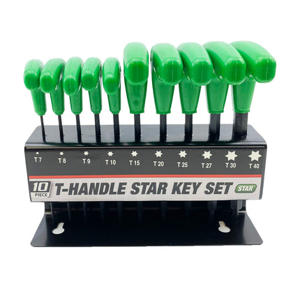 Torx Star Hex Keys T-handle Set Of 10, T7 T8 T9 T10 T15 T20 T25 T27 T30 T40