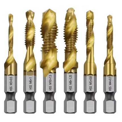 Titanium Plated Hss Tap Drill Bits 6Pcs - High Speed Steel