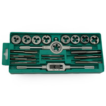 Tap And Die Set 20 Piece Carbon Steel Metric M3-M12 - Toolzone KDPTP101