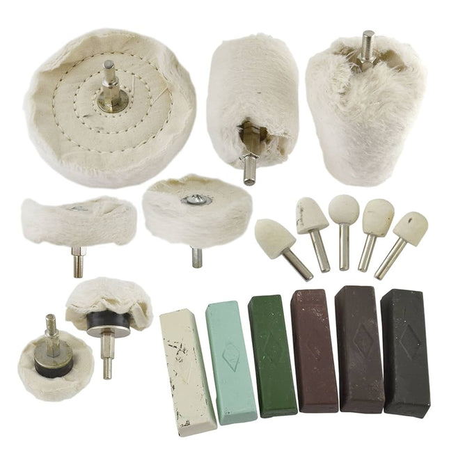 Polishing Kit 18PC With 6 Compounds Felt Bobs Buffs And Wheels - Toolzone KDPPW163