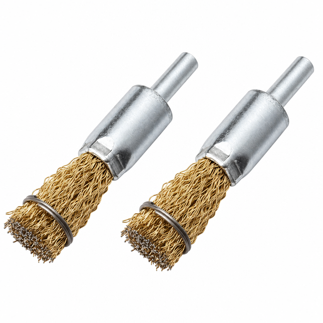 Rotary Wire Brush Set 2PC Steel De-carb 6mm Shank Flat/pointed 16mm 0.3mm