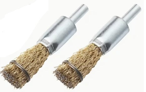 Rotary Wire Brush Set 2PC Steel De-carb 6mm Shank Flat/pointed 16mm 0.3mm