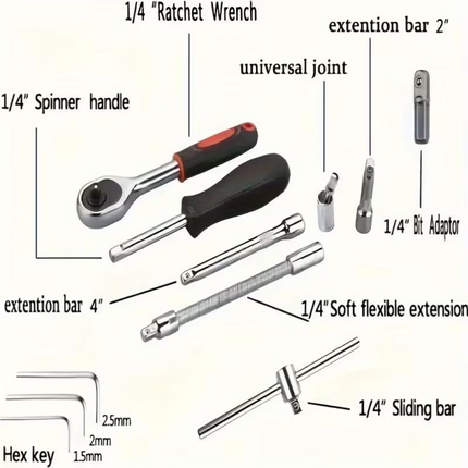 SOCKET SET 38pce. 1/4 Drive