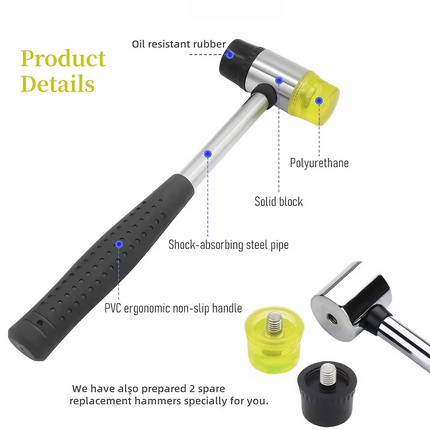 Mallet 30mm 9oz Double-Ended Plastic and Rubber With 2 extra head ends