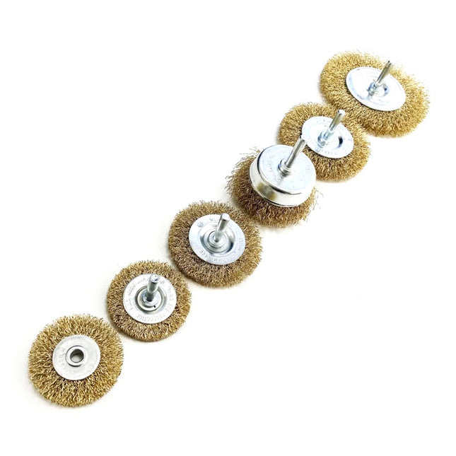 Rotary Wire Wheel And Cup Brush Set 6 Piece 38/50/63/75mm 6mm Shank - Toolzone KDPPA083