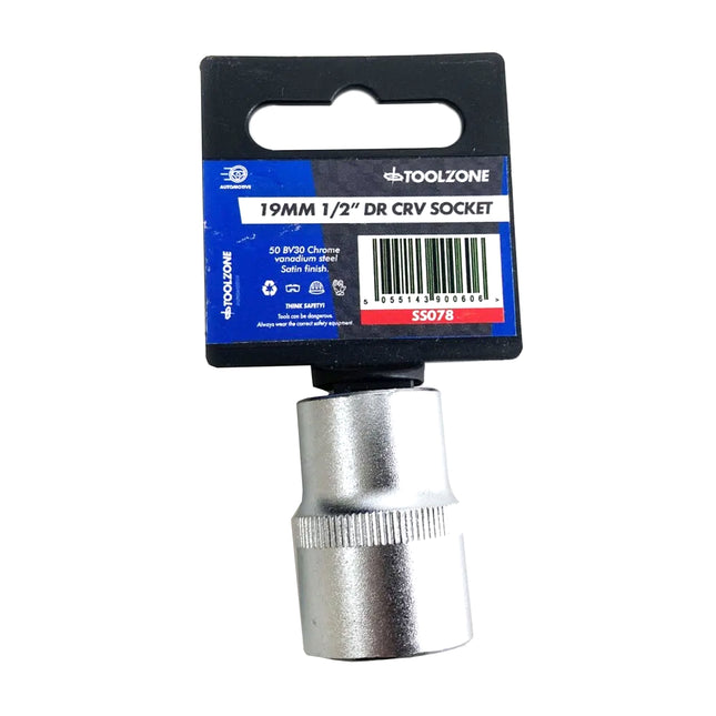 Socket 1/2 Drive 19mm Crv Satin Single Hex - Toolzone KDPSS078