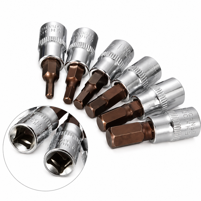 6PCS 1/4 Inch S2 Drive Hex Bit Sockets Set H3 H4 H5 H6 H7 H8