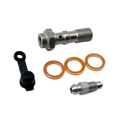 Twin Banjo Bolt M10x1.25 S Steel, Banjo Bolt With Bleed Nipple, / 993-32BNZ1