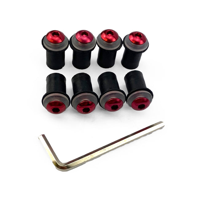 Windshield Bolt Kit Red M5 X 16mm (pack Of 10) Includes Washers And Well Nuts PAR3001