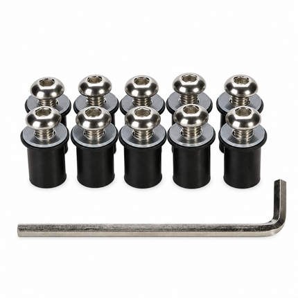 Windshield Mounting Bolt Kit Silver M5 X 16mm 10PC FIR Well Nuts Nylon Washers