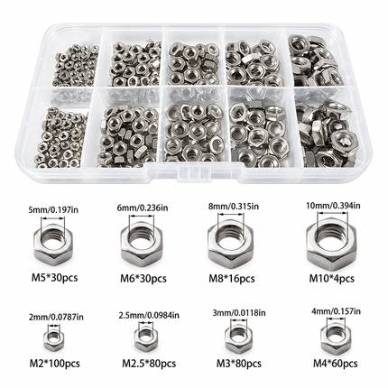 Hexagon Nut Set M2-M10 Zinc-plated 405PCS Organiser Case