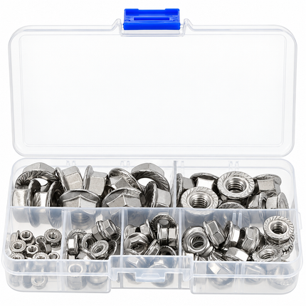 Flange Lock Nut Assortment 100PCS Marine Grade Stainless Steel Toothed Hex M3 M4 M5 M6 M8 M10