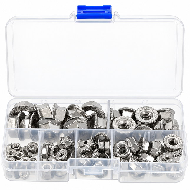 Flange Lock Nut Assortment 100PCS Marine Grade Stainless Steel Toothed Hex M3 M4 M5 M6 M8 M10