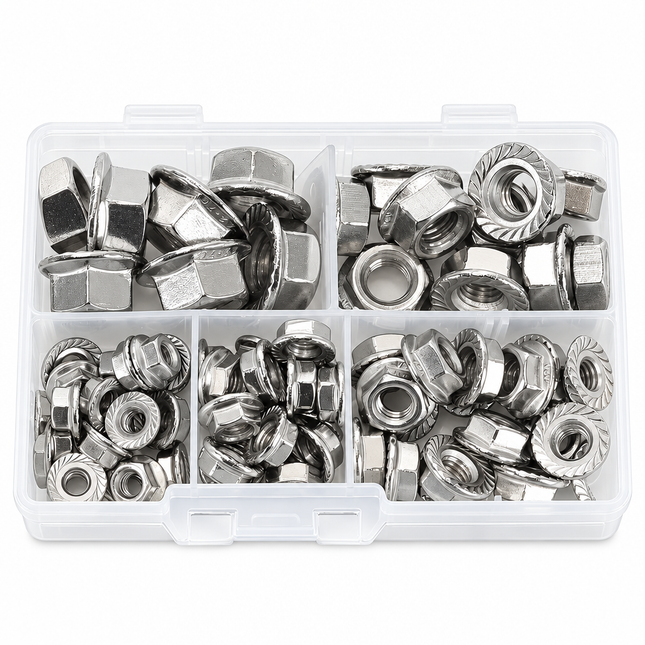Flange Lock Nut Assortment 100PCS Marine Grade Stainless Steel Toothed Hex M3 M4 M5 M6 M8 M10