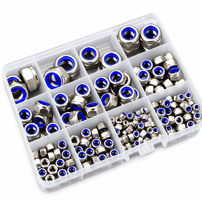 Lock Nut Assortment 210 Pcs Nylon Insert Stainless Steel M3 M4 M5 M6 M8 M10 M12 Din 985