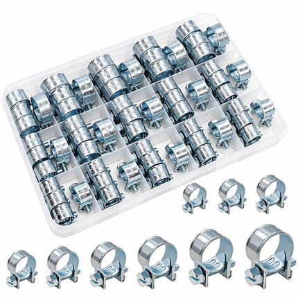 Assorted 60PCS Mini Hose Clamp HD Set 60PC 8 Sizes 7-16mm Galvanized High-pressure Hoses