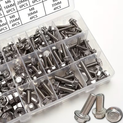 Flange Bolt And Nut Kit 186PCS 304 Stainless Steel M5 M6 M8 14 Sizes Full Thread