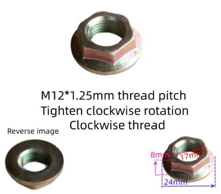 Flange Nut M12x1.25 8mm Wide 24mm 17mm Hex RH Clockwise Thread