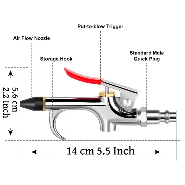 Air Line Blow Gun Set 13PC Die-cast 2-WAY 1/4IN Quick Fitting 8 Nozzles