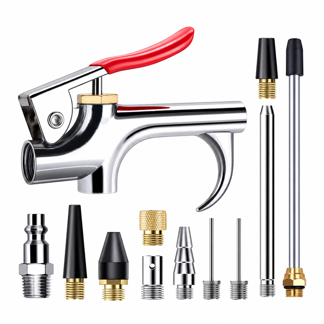 Air Line Blow Gun Set 13PC Die-cast 2-WAY 1/4IN Quick Fitting 8 Nozzles