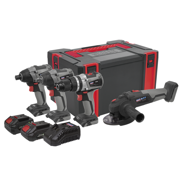 20V Brushless Tool Kit, 1/2 Impact & Driver, Drill, Grinder, 2x Batteries