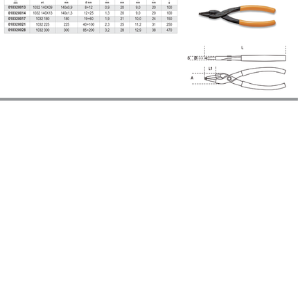 Internal Circlip Pliers Straight Pattern PVC Handles 180mm - Beta Tools 1032 180