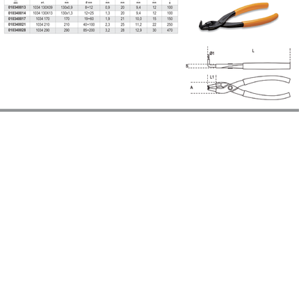 Internal Circlip Pliers Bent 90 Pattern PVC Handles 170mm - Beta Tools 1034 170
