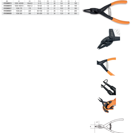 External Circlip Pliers Straight Pattern PVC Handles 140mm - Beta Tools 1036 140X13