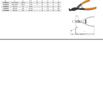 External Circlip Pliers Bent 90 PVC Handles 175mm - Beta Tools 1038 175