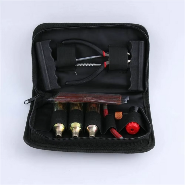 Tubeless Tyre Puncture Repair + Inflator Kit With 3 x 16g Co2 Cartridges