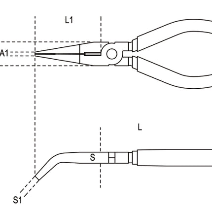 Extra-Long Bent Needle Knurled Nose Pliers Chrome-Plated Bi-Material Handles 160mm Length - Beta Tools 1168BM 160