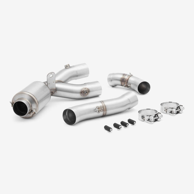 Lextek Polished Stainless Steel MP4 300mm Exhaust with Link Pipe for Yamaha MT-10 (16-24)