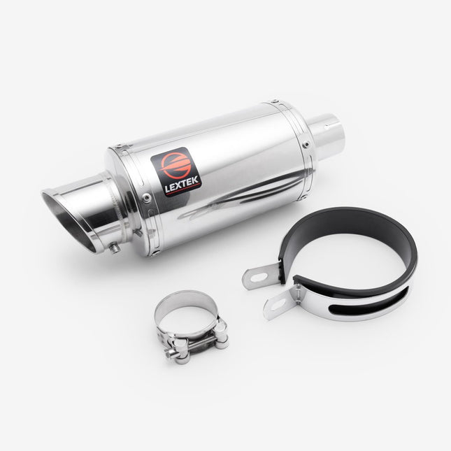 Lextek Polished Stainless Steel YP4 Stubby Exhaust Silencer 200mm 51mm