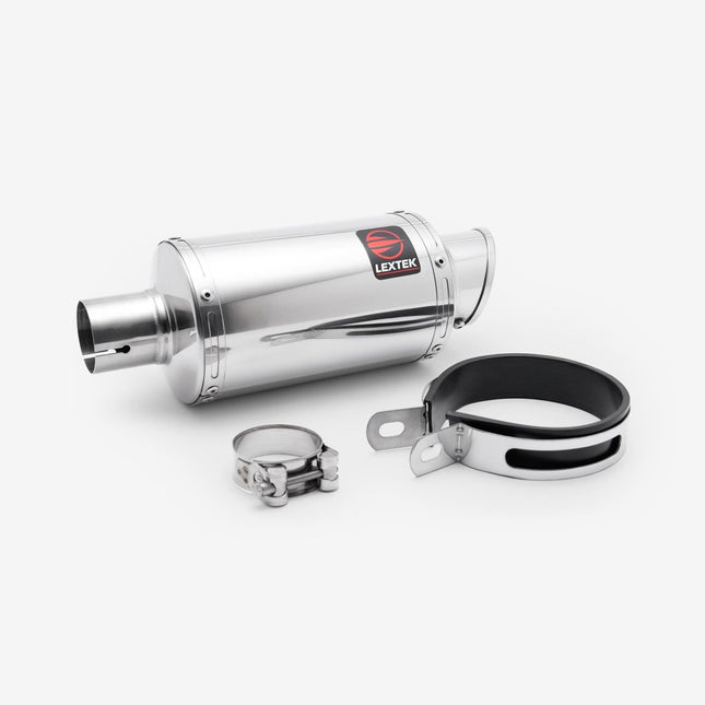 Lextek Polished Stainless Steel YP4L Stubby Exhaust Silencer 200mm 51mm (Left Hand)