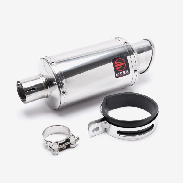 Lextek Polished Stainless Steel YP4L Stubby Exhaust Silencer 200mm 51mm (Left Hand)