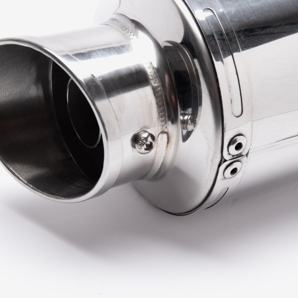 Lextek Polished Stainless Steel YP4L Stubby Exhaust Silencer 200mm 51mm (Left Hand)