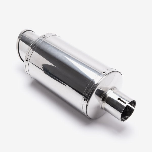 Lextek Polished Stainless Steel YP4L Stubby Exhaust Silencer 200mm 51mm (Left Hand)