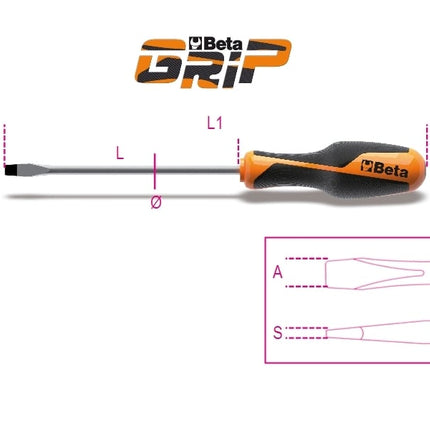 Screwdriver for Slotted Head Screws 0.8x4mm 125mm Length - BetaGRIP 1260 4X125