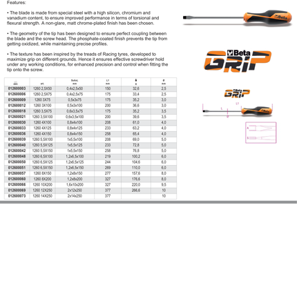 Screwdriver for Slotted Head Screws 1x5.5mm 125mm Length - BetaGRIP 1260 5,5X125