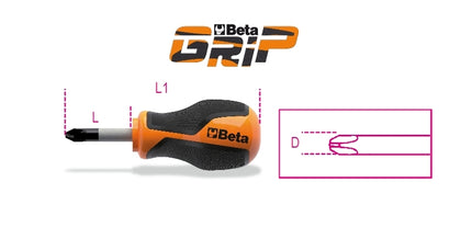 Screwdriver for Cross Head Phillips Screws Extra-Short PH1 4.5mm 30mm Length - BetaGRIP 1262N 4,5X30