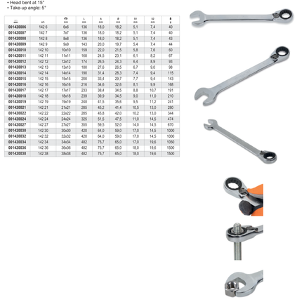 Reversible Ratcheting Combination Spanner Wrench 15mm - Beta Tools 142 15