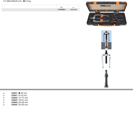 Puller with 5 Extractors 265mm x 180mm x 45mm - Beta Tools 1545/C5M