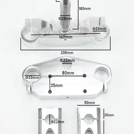 Pit Bike Triple Clamp Set 33mm Forks With 22mm (7/8) Handlebar Risers