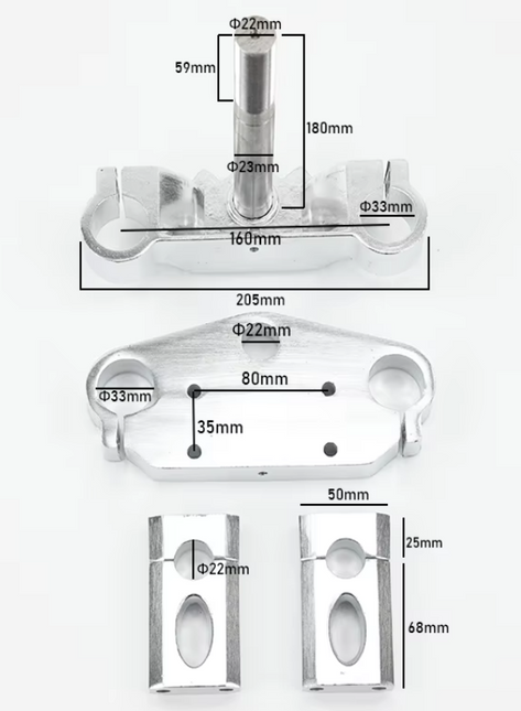 Pit Bike Triple Clamp Set 33mm Forks With 22mm (7/8) Handlebar Risers