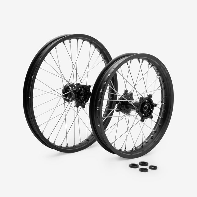 Full-E Charged Front and Rear Wheel Set 21inch x 1.6 and 18inch x 2.15 for SRUB Silver Spokes